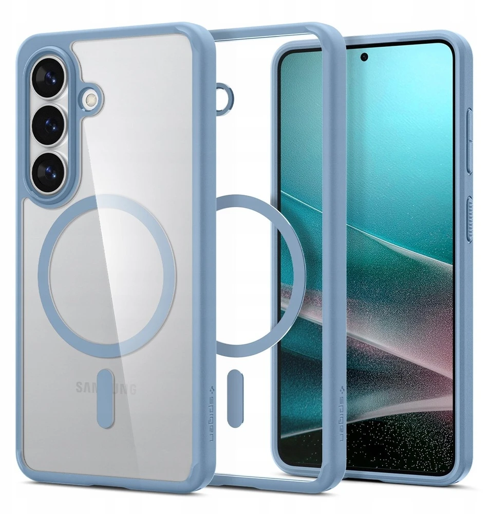 Spigen Ultra Hybrid Mag MagSafe dėklas skirtas Samsung Galaxy S26+ – skaidrus ir mėlynos spalvos