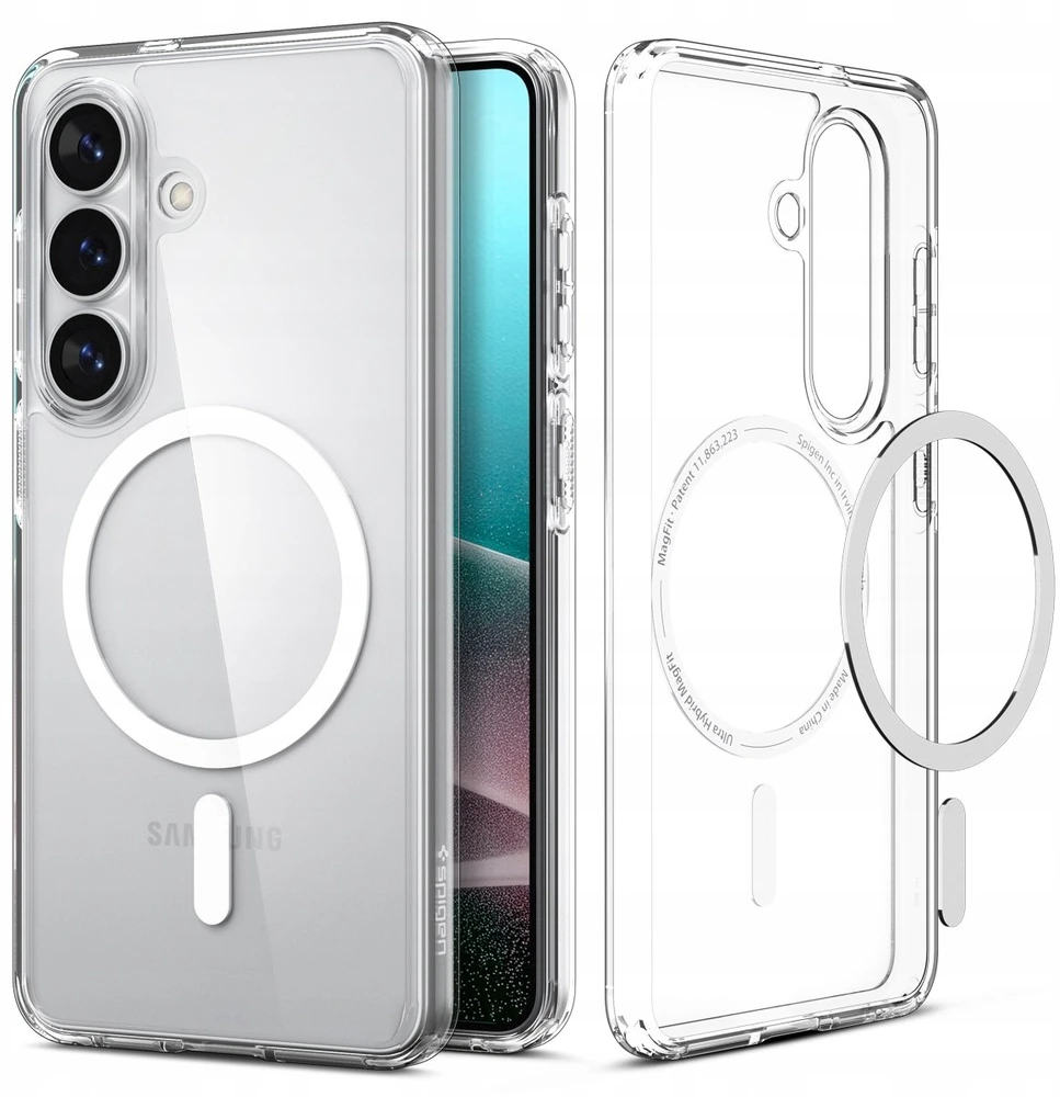 Spigen Ultra Hybrid Mag MagSafe dėklas skirtas Samsung Galaxy S26+ – skaidrus ir baltos spalvos