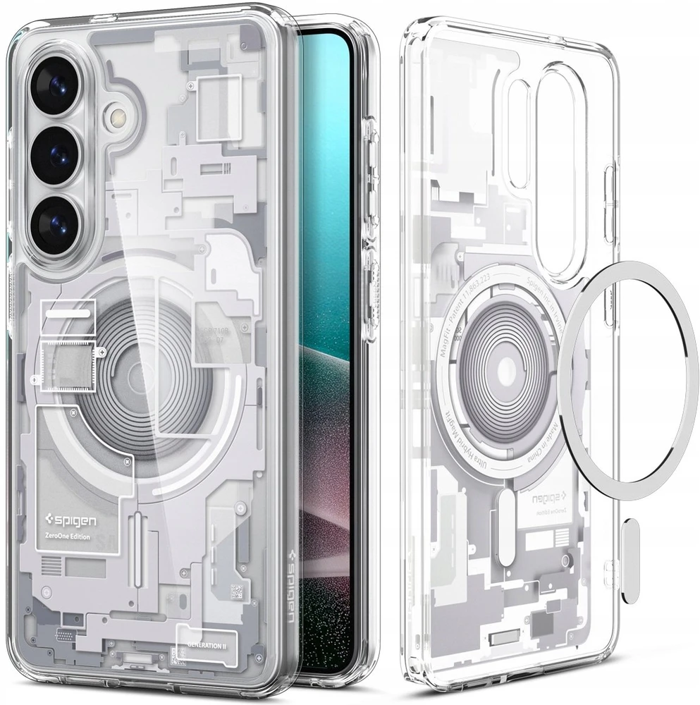 Spigen Ultra Hybrid Mag MagSafe dėklas skirtas Samsung Galaxy S26+ Zero One – skaidrus ir baltos spalvos