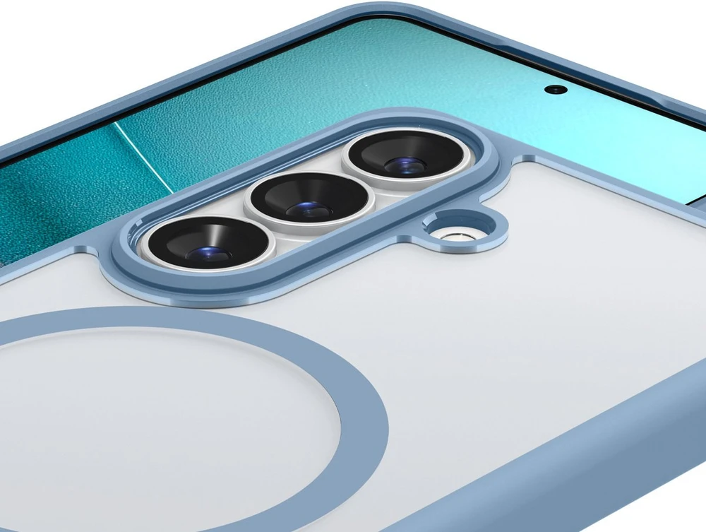 Spigen Ultra Hybrid Mag MagSafe dėklas skirtas Samsung Galaxy S26+ – skaidrus ir mėlynos spalvos
