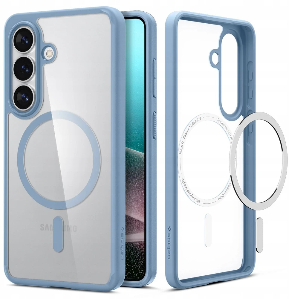 Spigen Ultra Hybrid Mag MagSafe dėklas skirtas Samsung Galaxy S26+ – skaidrus ir mėlynos spalvos