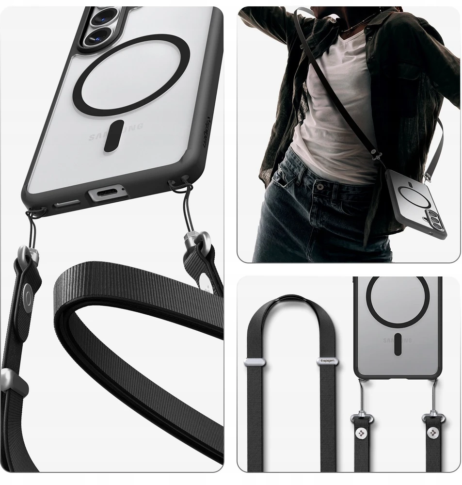 Spigen Ultra Hybrid Mag MagSafe dėklas skirtas Samsung Galaxy S26+ – skaidrus ir juodos spalvos
