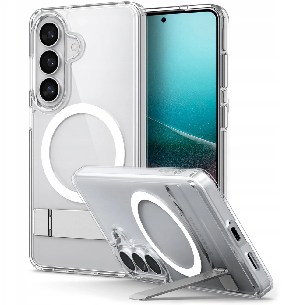Spigen Ultra Hybrid S Mag MagSafe dėklas skirtas Samsung Galaxy S26 – skaidruus ir baltos spalvos