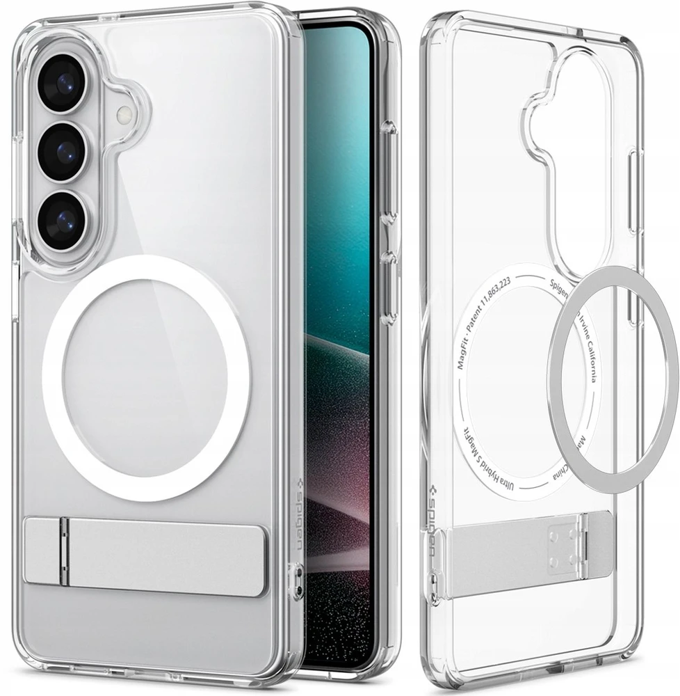 Spigen Ultra Hybrid S Mag MagSafe dėklas skirtas Samsung Galaxy S26 – skaidruus ir baltos spalvos