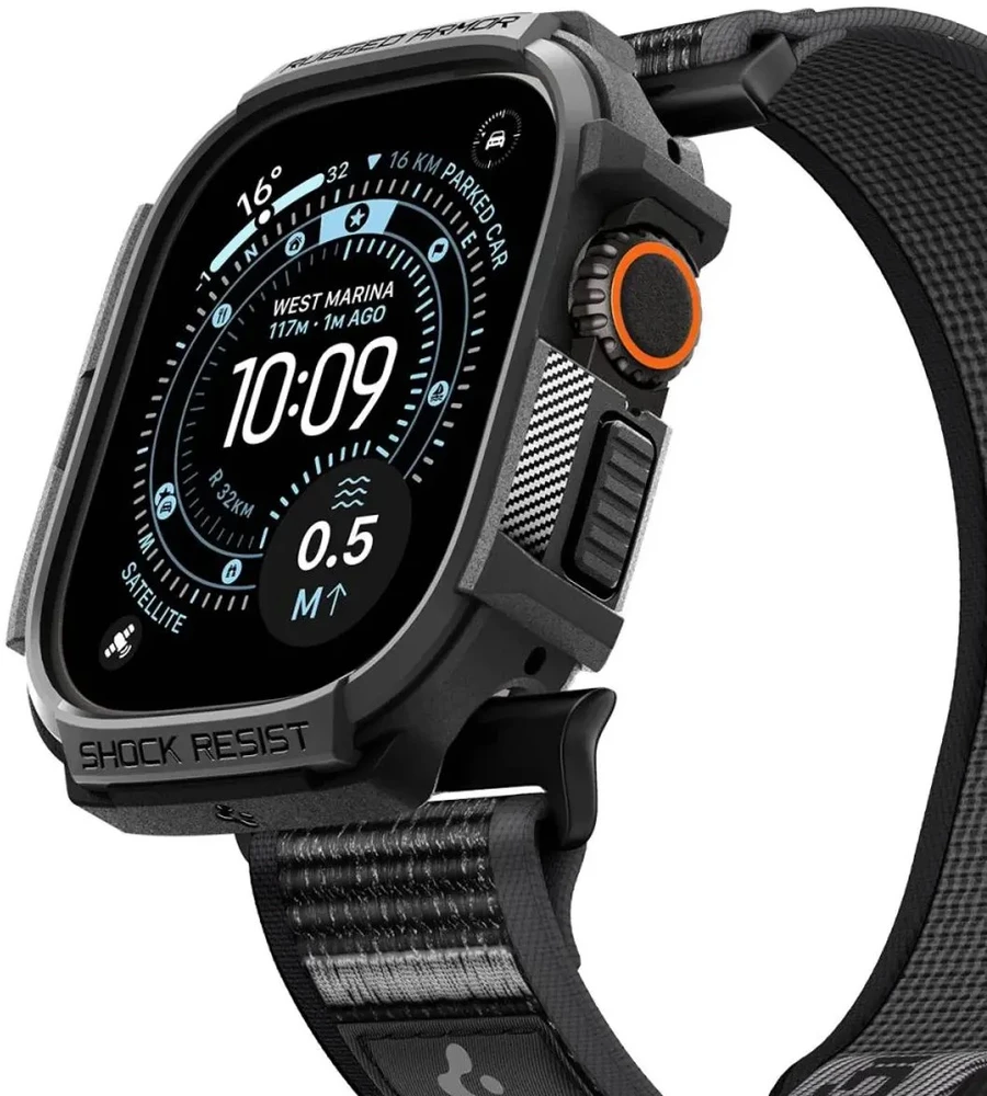 SPIGEN ATHLEX AIR + RUGGED ARMOR APPLE WATCH ULTRA 1 / 2 / 3 / 4 (49 MM) aktyvus juodas/pilkas