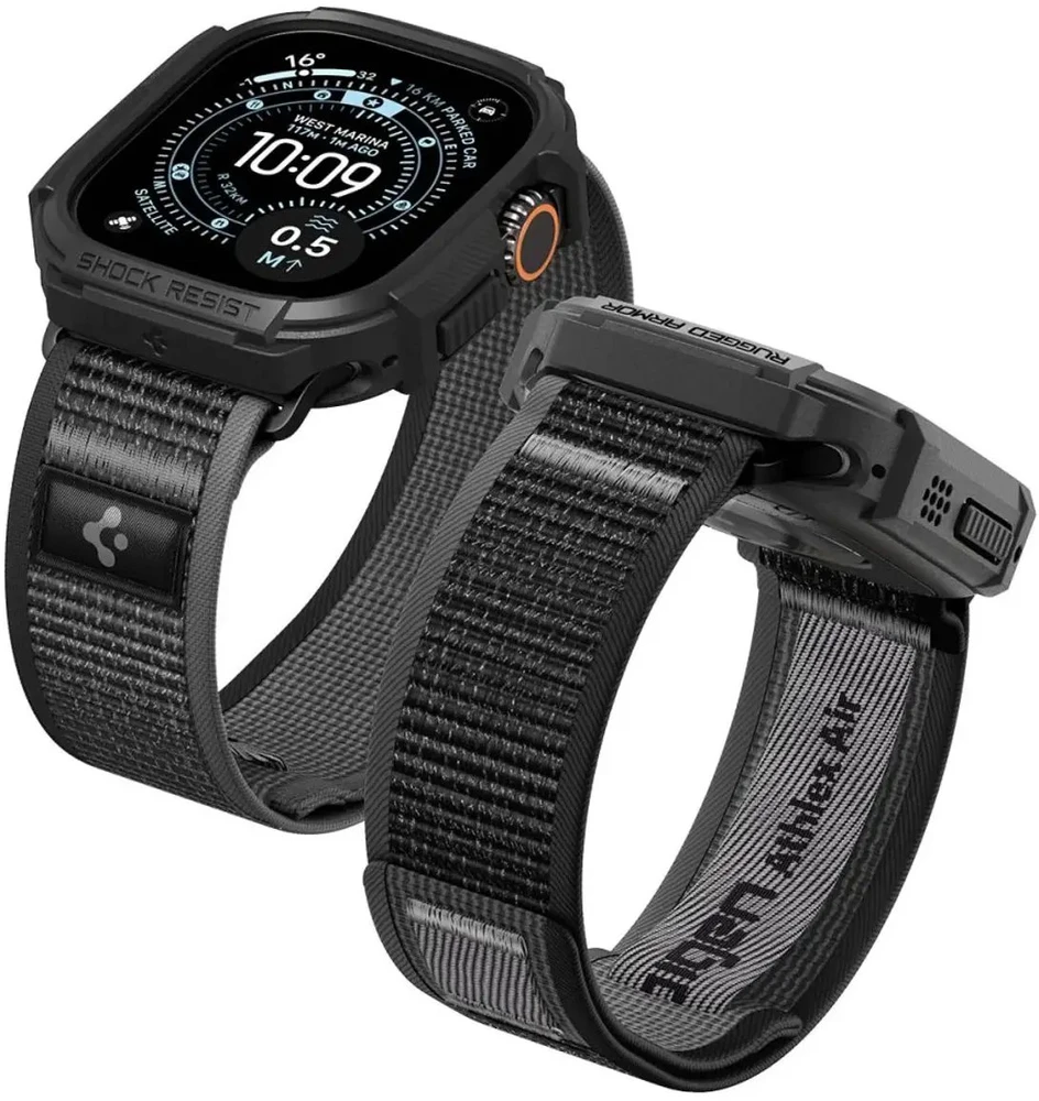 SPIGEN ATHLEX AIR + RUGGED ARMOR APPLE WATCH ULTRA 1 / 2 / 3 / 4 (49 MM) aktyvus juodas/pilkas