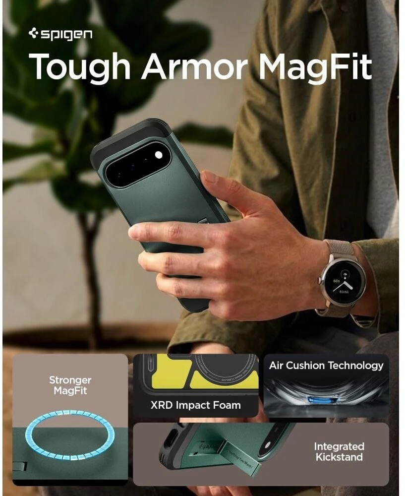 SPIGEN TOUGH ARMOR MAG MAGSAFE DĖKLAS GOOGLE PIXEL 11 ABYSS Žalias