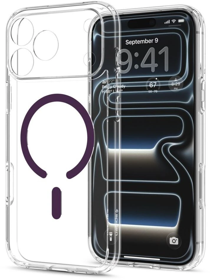 Dėklas SPIGEN ULTRA HYBRID MAGSAFE IPHONE 17 PRO MAX / 18 PRO MAX permatomas / bordo