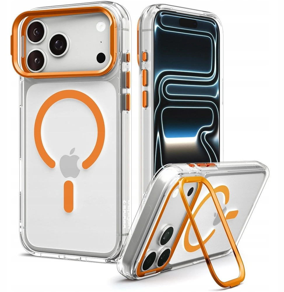 Dėklas Spigen Ultra Hybrid OPTIK S MagSafe iPhone 17 Pro / 18 Pro SKAIDRUS/ORANŽINIS