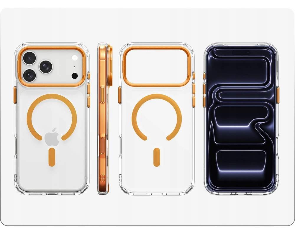 Dėklas Spigen Ultra Hybrid OPTIK S MagSafe iPhone 17 Pro / 18 Pro SKAIDRUS/ORANŽINIS
