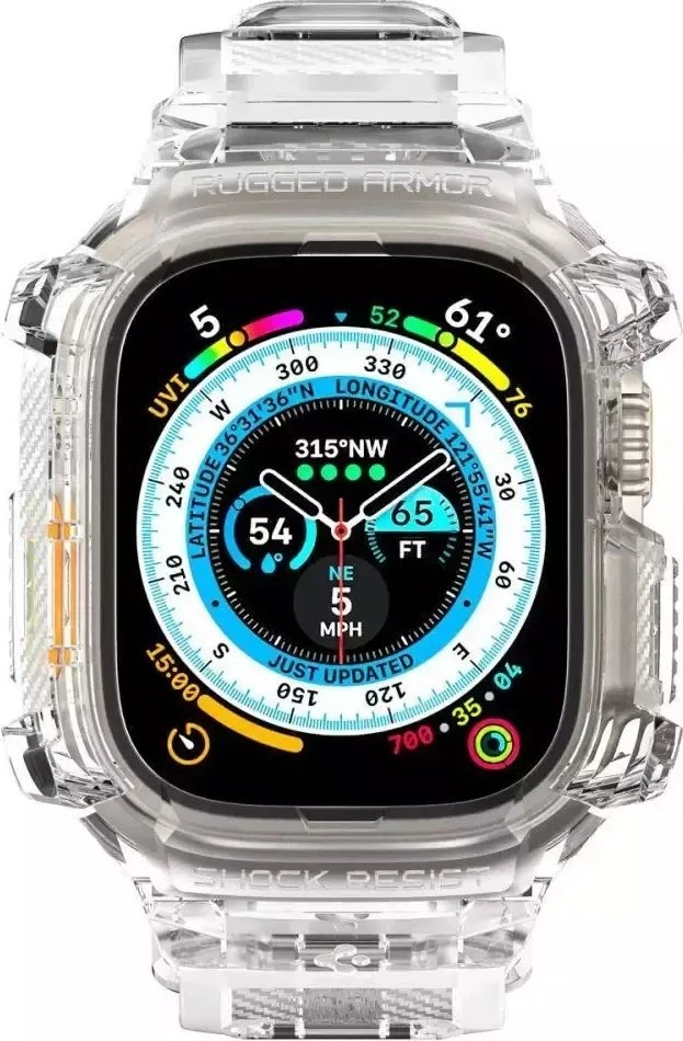 Spigen Rugged Armor Pro Case – dirželis su dėklu, skirtas Watch Ultra 49 mm (permatomas)