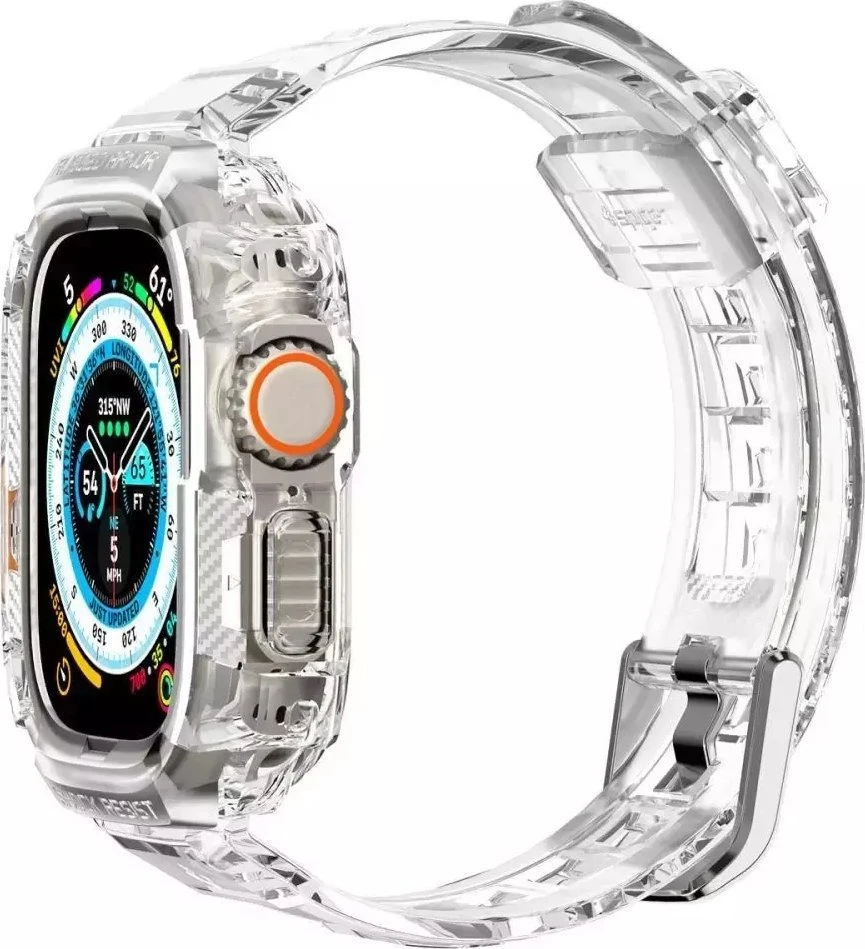 Spigen Rugged Armor Pro Case – dirželis su dėklu, skirtas Watch Ultra 49 mm (permatomas)
