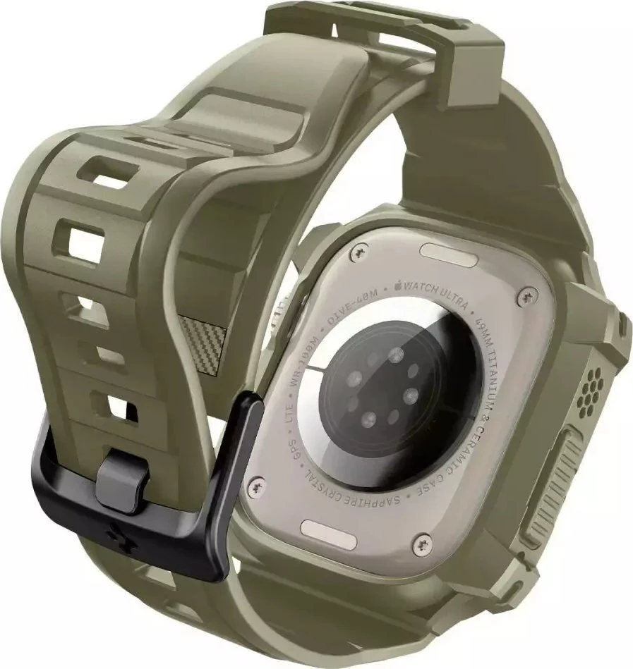 Spigen Rugged Armor Pro – dirželis su dėklu, skirtas Apple Watch Ultra 49 mm (Vintage Khaki)