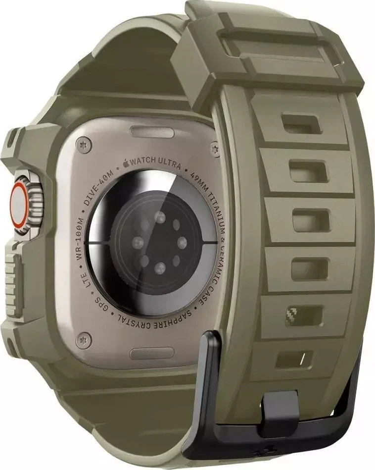 Spigen Rugged Armor Pro – dirželis su dėklu, skirtas Apple Watch Ultra 49 mm (Vintage Khaki)