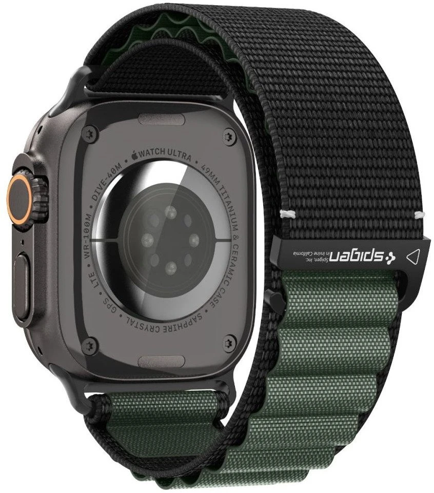 Apyrankė Spigen WBF1 Strap, skirta Watch 44 / 45 / 46 / 49 mm – juodos ir žalios spalvos