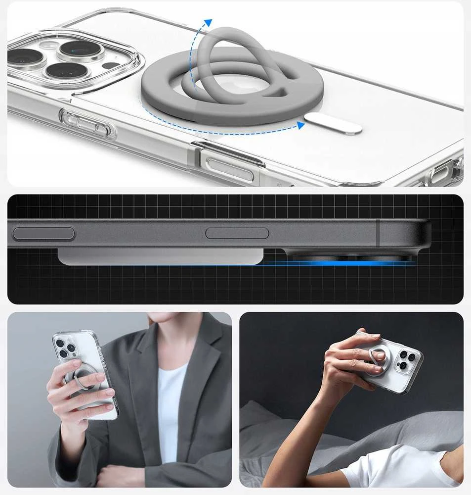 Spigen Dual Pop MagSafe telefono laikiklis, pilkas