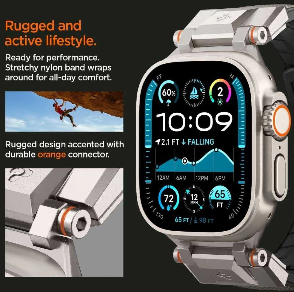 „Spigen DuraPro Armor“ dirželis, skirtas „Apple Watch 44 / 45 / 46 / 49 mm“ – pilkas