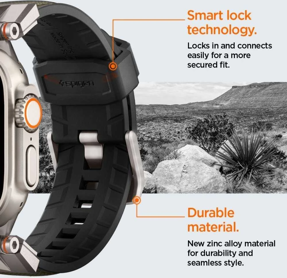 „Spigen DuraPro Armor“ dirželis, skirtas „Apple Watch 44 / 45 / 46 / 49 mm“ – Žalias