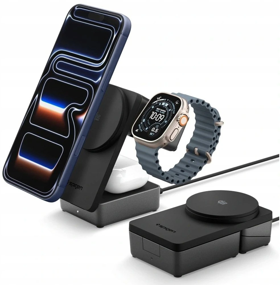 Įkroviklis Spigen Essential MagSafe 3-in-1 Wireless Charger EF323MQ, juodas