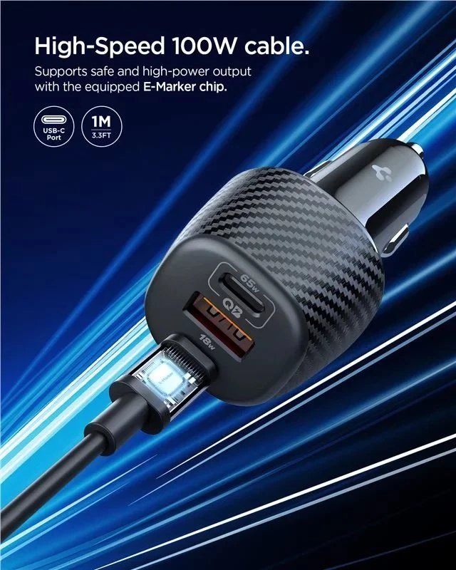 Spigen Essential 113W automobilinis įkroviklis EV1133, juodas