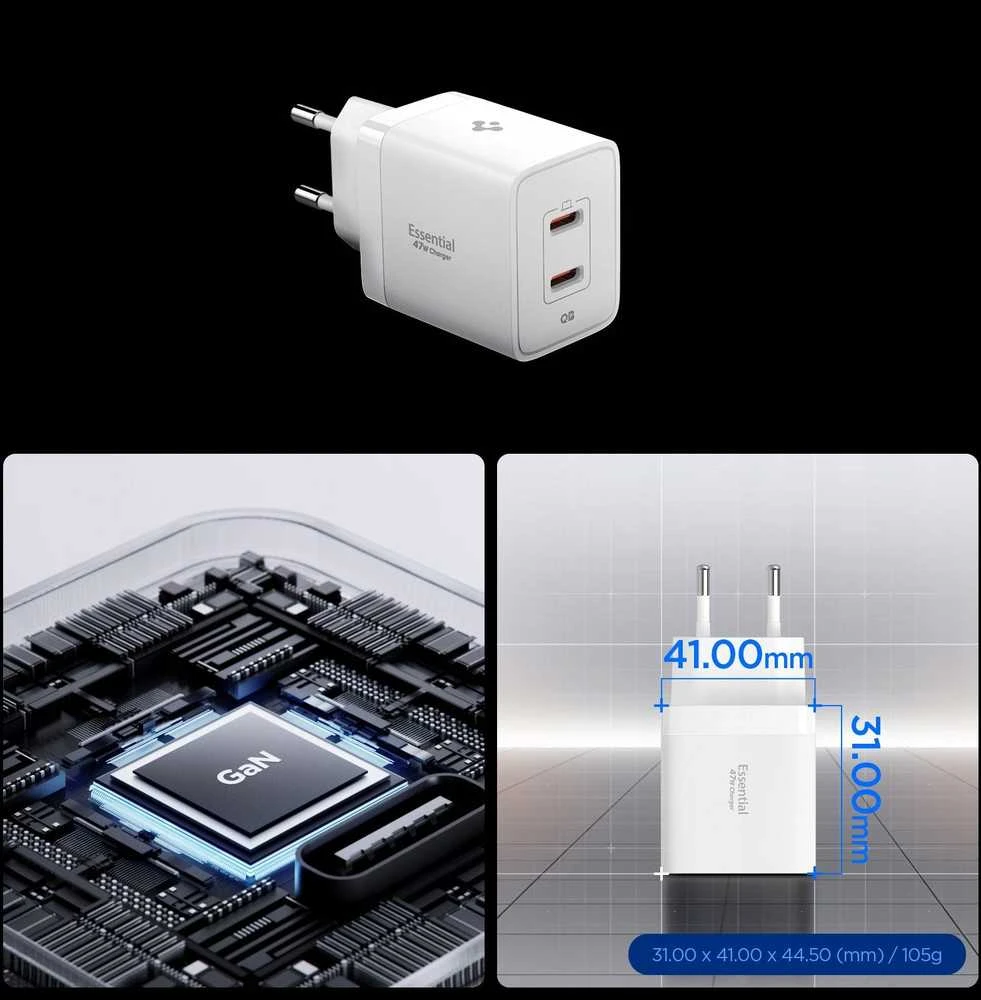 Įkroviklis Spigen Essential 47W Wall Charger EE472EU, baltas