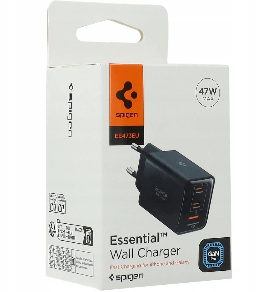Įkroviklis Spigen Essential 47W Wall Charger EE473EU, juodas