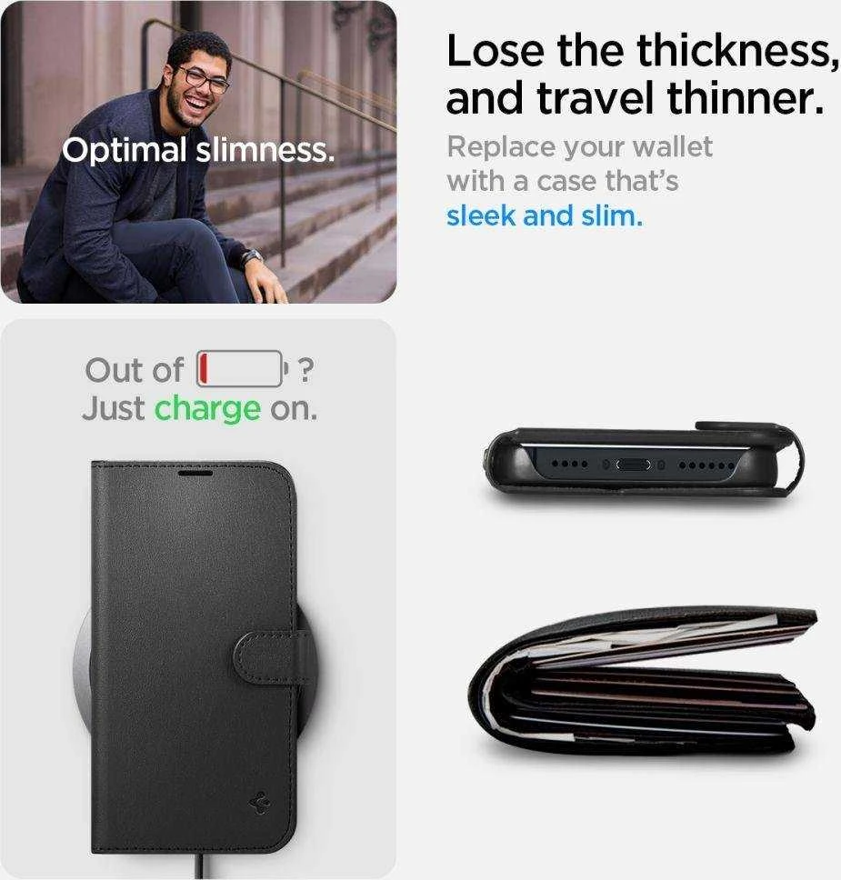 Dėklas Spigen Wallet S, juodos spalvos – iPhone 14