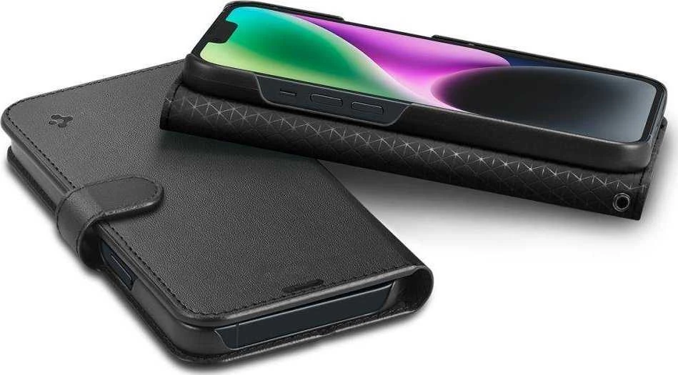 Dėklas Spigen Wallet S, juodos spalvos – iPhone 14