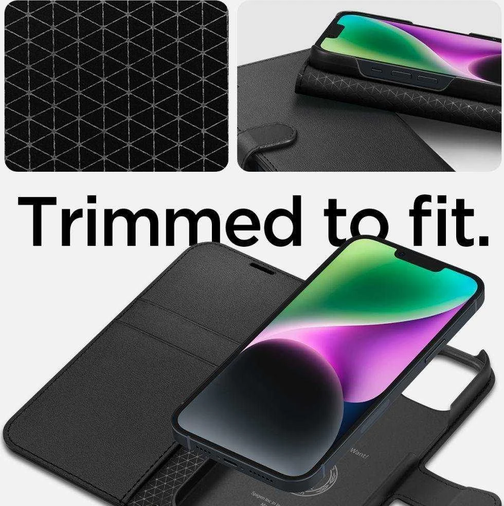 Dėklas Spigen Wallet S, juodos spalvos – iPhone 14