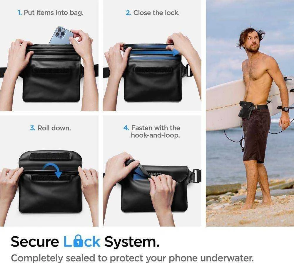 Spigen Aqua Shield A621 vandeniui atsparus dėklas hip bag + floating – juodas