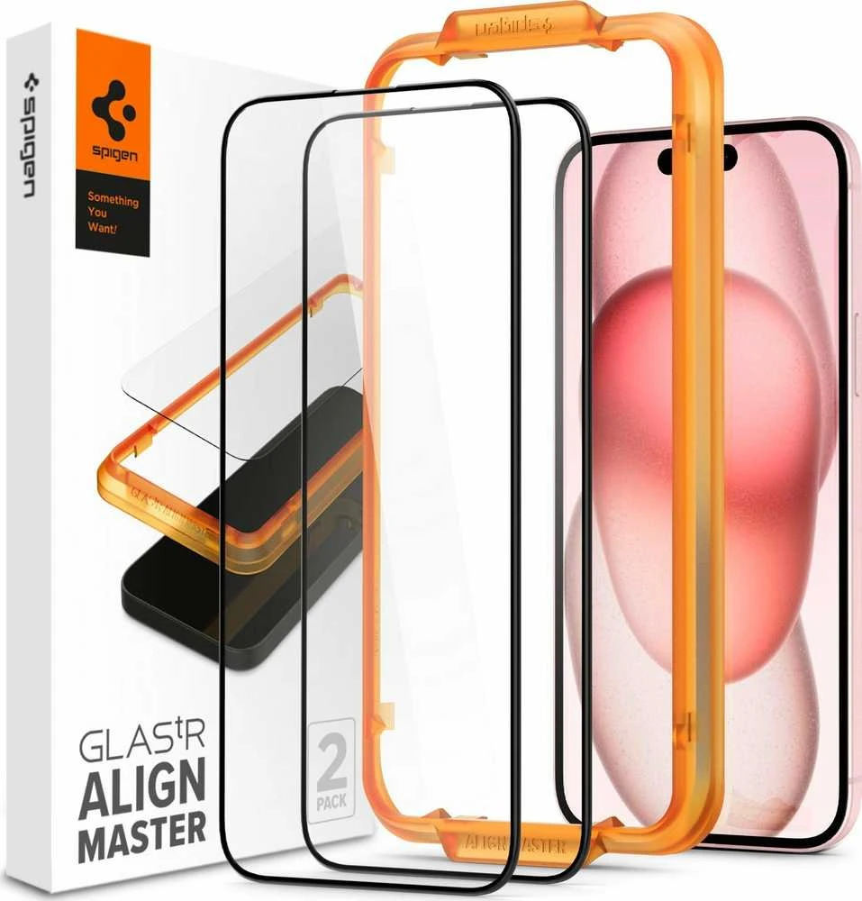 Apsauginis stiklas telefonui Apple iPhone 15 Plus Spigen ALM Glass FC 2-pack juodos spalvos krašteliu