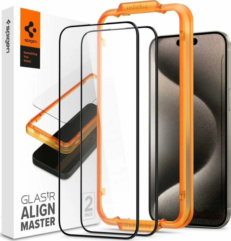 Apsauginis stiklas telefonui Apple iPhone 15 Pro Max Spigen ALM Glass FC 2-pack juodas