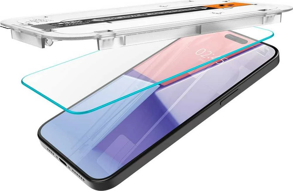 Apsauginis stiklas telefonui Apple iPhone 15 Pro Max Spigen Glas.tr „EZ Fit” 2 vnt. skaidrus