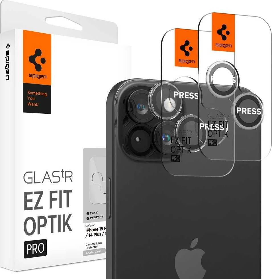 „Spigen Glas.tR EZ Fit Optik Pro“ kameros dėklas, skirtas „Apple iPhone 15“ / „iPhone 15 Plus“ – 2 vnt.
