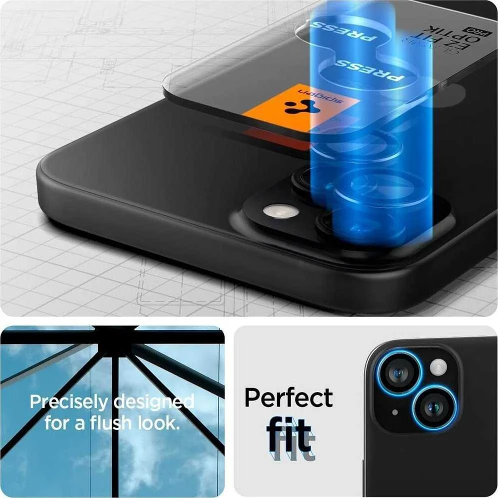 „Spigen Glas.tR EZ Fit Optik Pro“ kameros dėklas, skirtas „Apple iPhone 15“ / „iPhone 15 Plus“ – 2 vnt.