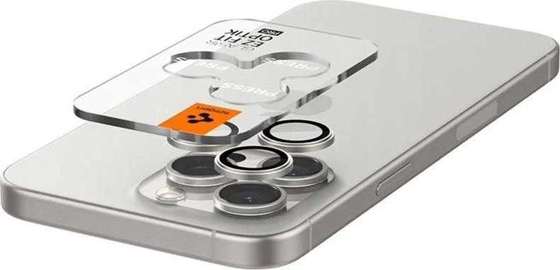 „Spigen Glass tR EZ Fit Optik Pro“ 2 vnt., titano spalvos, baltas - iPhone 16/15 Pro/16/15 Pro Max