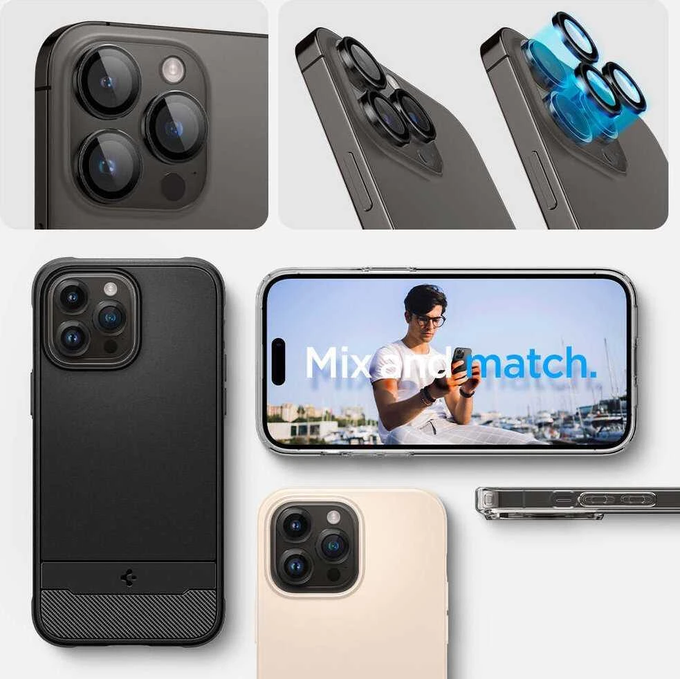 Spigen KAMEROS OPTIK.TR "EZ FIT" KAMEROS KAMEROS APSAUGOS 2 PAKUOTĖS IPHONE 14 PRO / PRO MAX / 15 PRO / PRO MAX CRYSTAL CLEAR