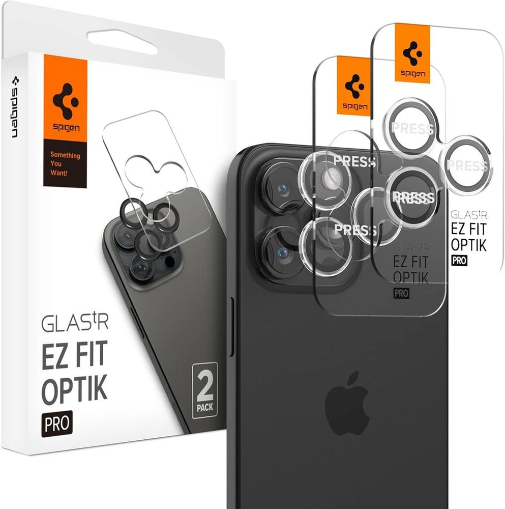 Kamerų apsauga Spigen Glass tR EZ Fit Optik Pro 2 Pack, pilka - iPhone 17/16/15/14 Pro / 17/16/15/14 Pro Max