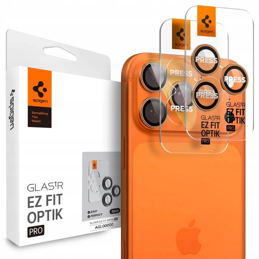 Kamerų apsauga Spigen Glass tR EZ Fit Optik Pro 2 Pack, oranžinis - iPhone 17/16/15/14 Pro / 17/16/15/14 Pro Max