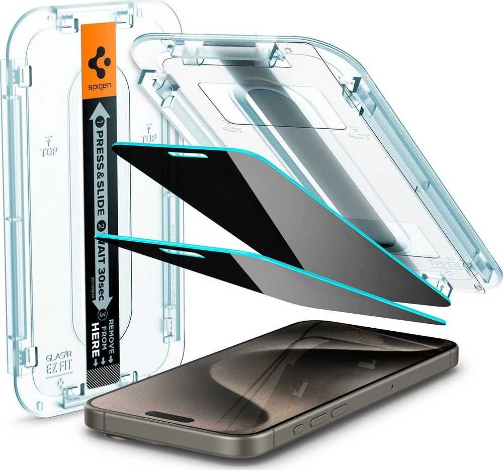 Apsauginis stiklas Spigen stiklas tR EZ Fit (Privacy) 2-pack, skaidrūs - iPhone 15 Pro Max
