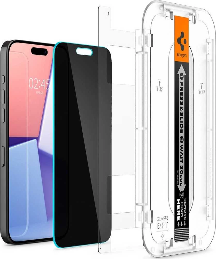 Apsauginis stiklas Spigen stiklas tR EZ Fit (Privacy) 2-pack, skaidrūs - iPhone 15 Pro Max