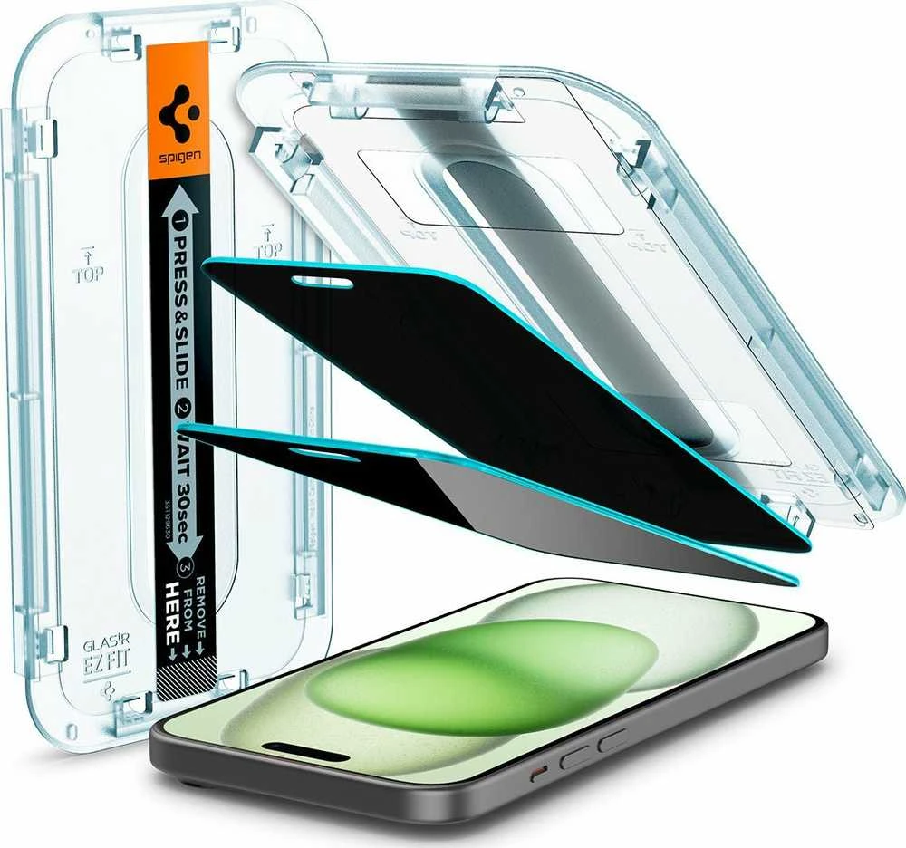 „Spigen Glass tR EZ Fit“ (privatumo) 2 vnt., skaidrūs – „Apple iPhone 16/15 Plus“