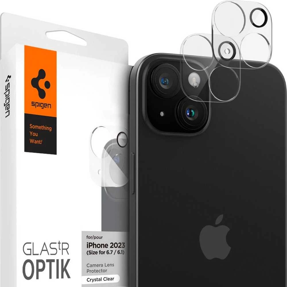 „Spigen Glass tR Optik“ 2 vnt., krištolo skaidrumo – „Apple iPhone 15/15 Plus/14/14 Plus“