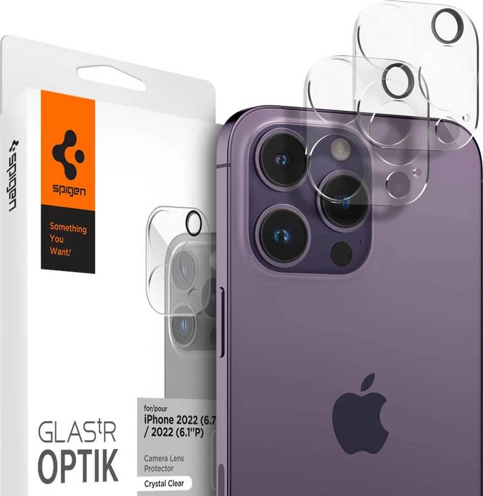 Kameros apsauga Apple iPhone 14 Pro / 14 Pro Max / 15 Pro / 15 Pro Max Spigen Optik. TR ”EZ FIT” Camera Protector 2-pack Clear