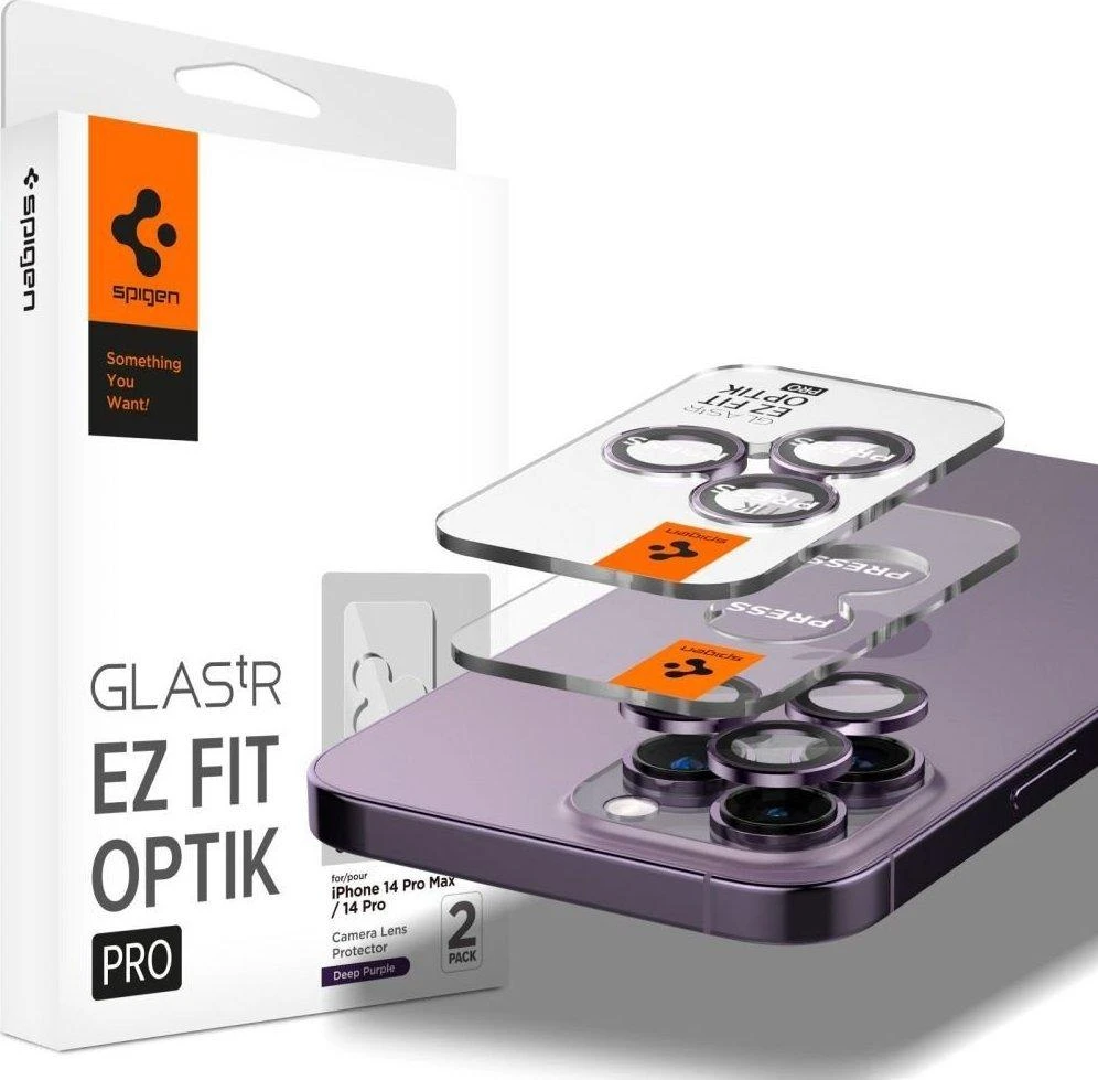 Spigen Glass EZ Fit Optik Pro 2 Pack, deep violetinė – Apple iPhone 14 Pro/Apple iPhone 14 Pro Max