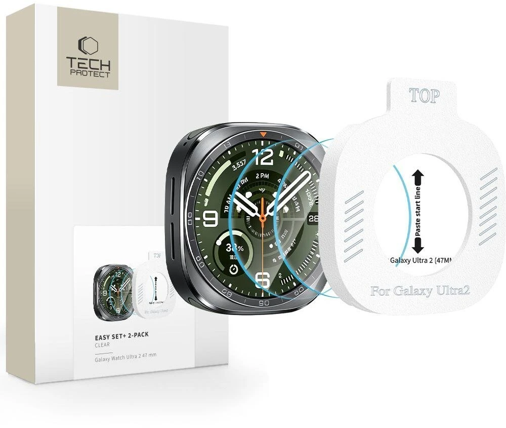 GLAZŪRUOTAS STIKLAS Tech-Protect EASY SET+ 2-PACK SAMSUNG Samsung Galaxy WATCH ULTRA 2 2026 (47 MM) SKAIDRUS