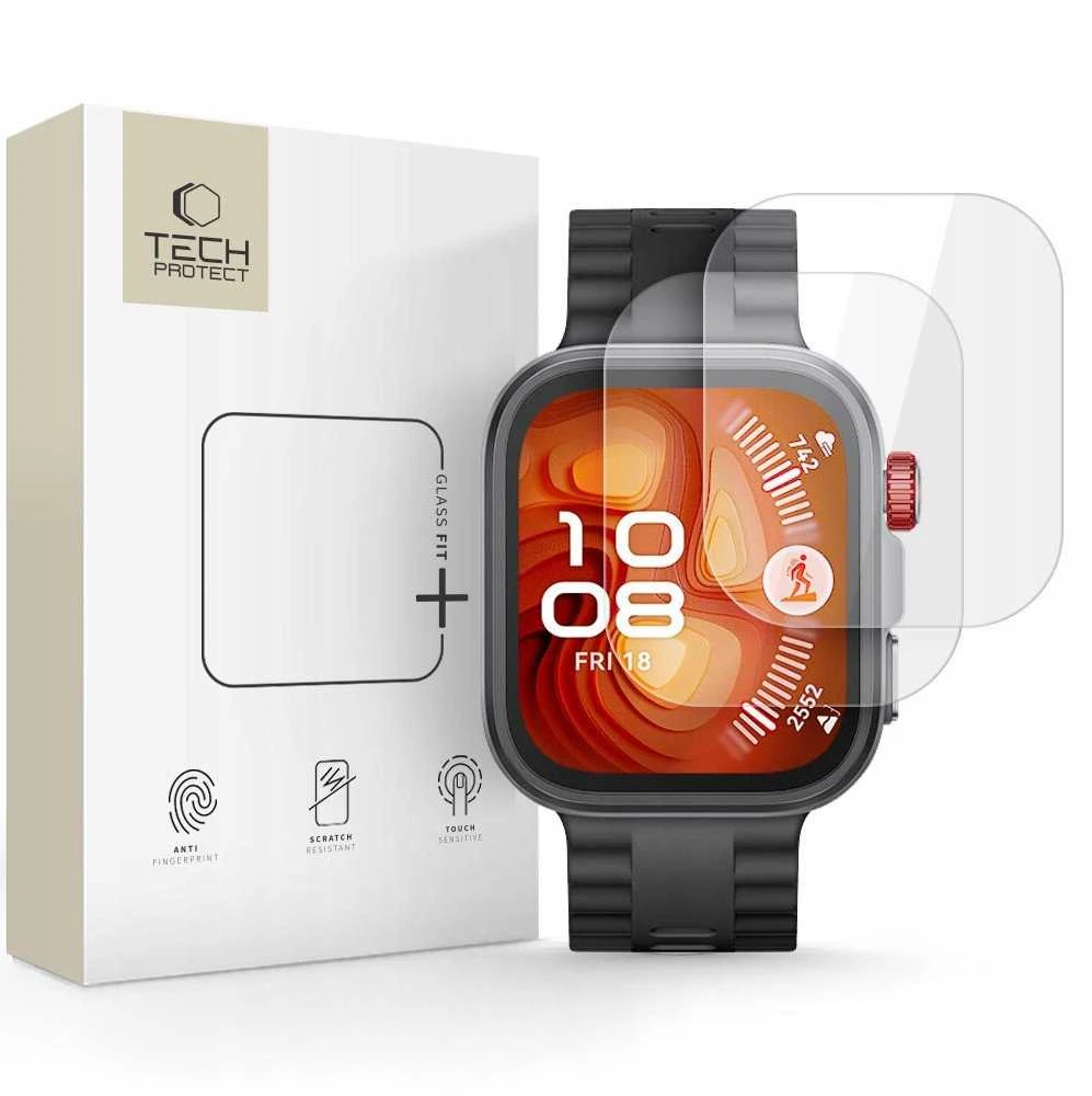 „Tech-Protect Glass Fit+“ 2 grūdintų stiklų pakuotė, skirta „Huawei Watch Fit 4 Pro“ – skaidri