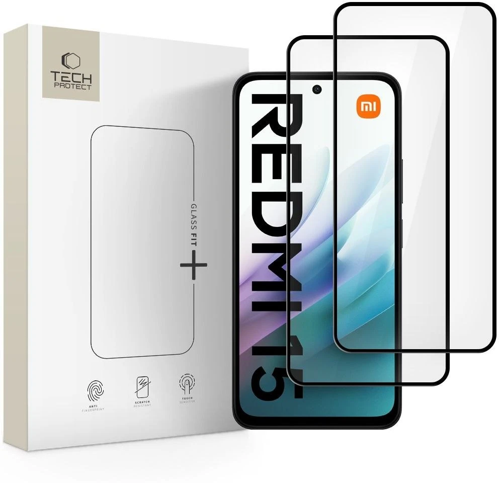 Tech-Protect Glass Fit+ 2-pack apsauginis stiklas skirtas Xiaomi Redmi 15 4G / 5G – juodas