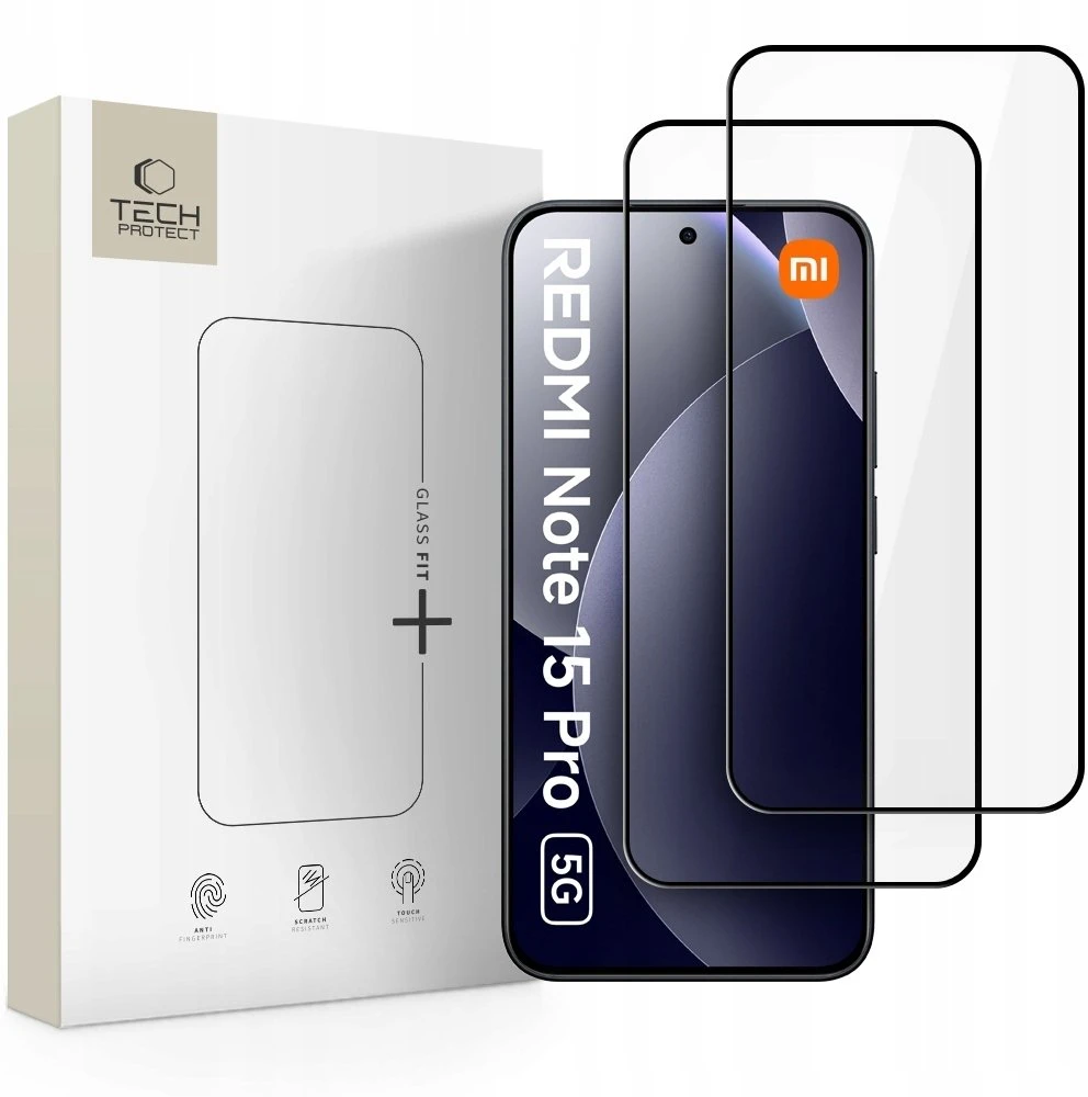 Apsauginis stiklas Tech-Protect GLASS FIT+ 2-pack Xiaomi Redmi Note 15 Pro 5G juodos spalvos