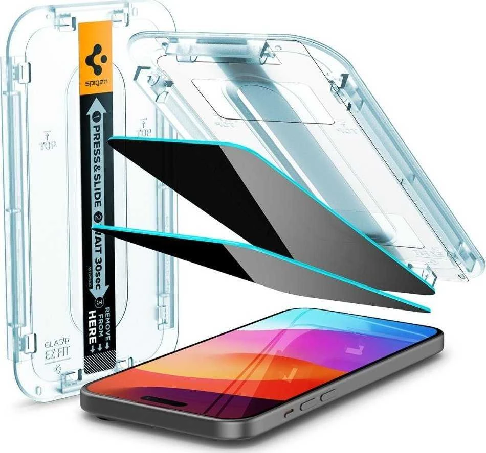 Apsauginis stiklas Spigen Stiklas tR EZ Fit (Privacy) 2-pack, skaidrus - iPhone 15 Pro